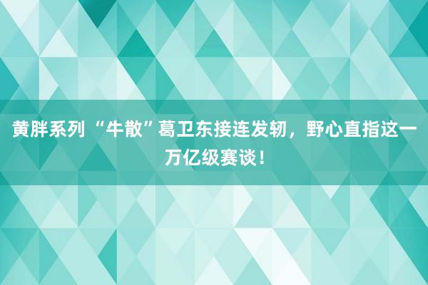 黄胖系列 “牛散”葛卫东接连发轫，野心直指这一万亿级赛谈！