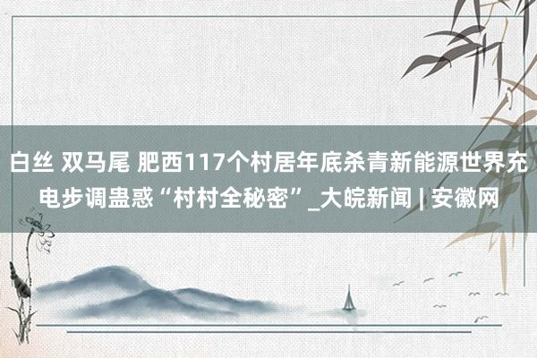 白丝 双马尾 肥西117个村居年底杀青新能源世界充电步调蛊惑“村村全秘密”_大皖新闻 | 安徽网