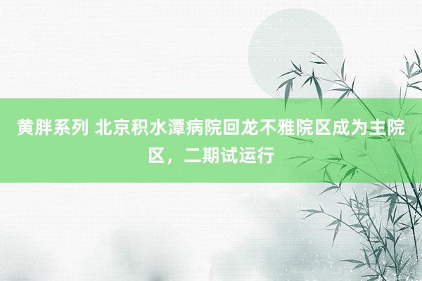 黄胖系列 北京积水潭病院回龙不雅院区成为主院区,二期试运行