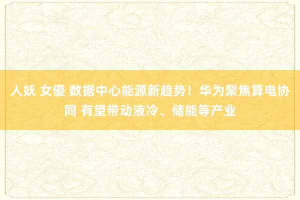 人妖 女優 数据中心能源新趋势！华为聚焦算电协同 有望带动液冷、储能等产业