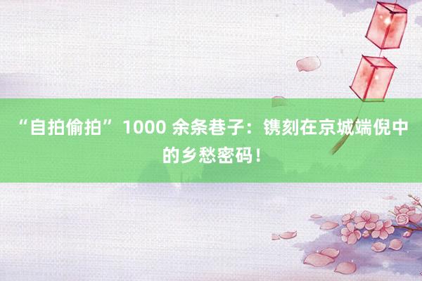 “自拍偷拍” 1000 余条巷子：镌刻在京城端倪中的乡愁密码！