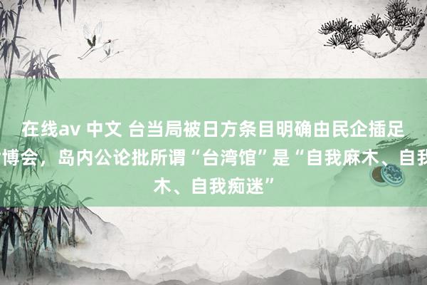 在线av 中文 台当局被日方条目明确由民企插足大阪世博会，岛内公论批所谓“台湾馆”是“自我麻木、自我痴迷”