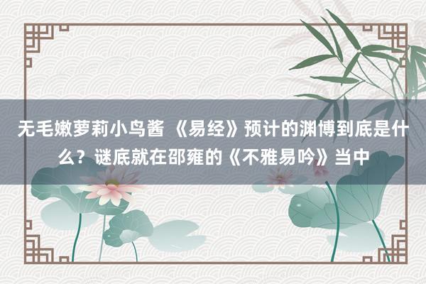 无毛嫩萝莉小鸟酱 《易经》预计的渊博到底是什么？谜底就在邵雍的《不雅易吟》当中