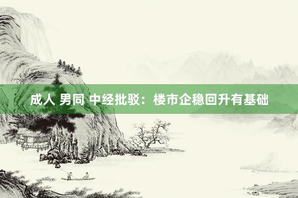 成人 男同 中经批驳：楼市企稳回升有基础