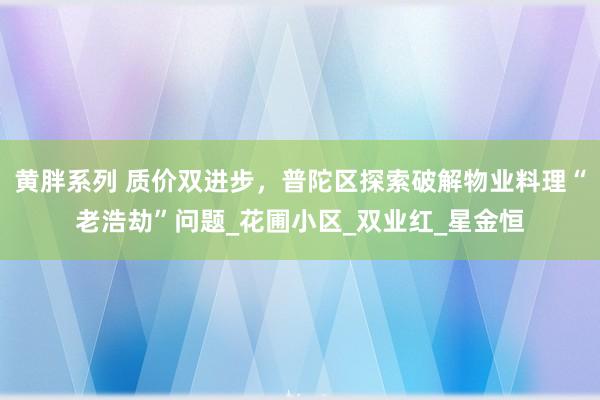 黄胖系列 质价双进步，普陀区探索破解物业料理“老浩劫”问题_花圃小区_双业红_星金恒