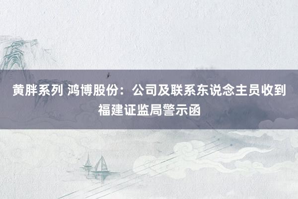 黄胖系列 鸿博股份：公司及联系东说念主员收到福建证监局警示函