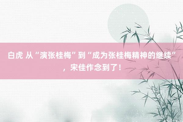 白虎 从“演张桂梅”到“成为张桂梅精神的继续”，宋佳作念到了！