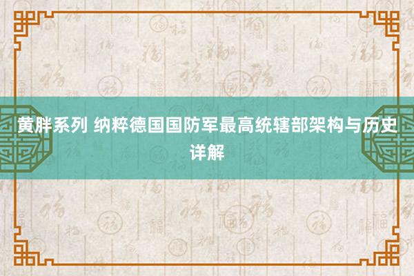 黄胖系列 纳粹德国国防军最高统辖部架构与历史详解
